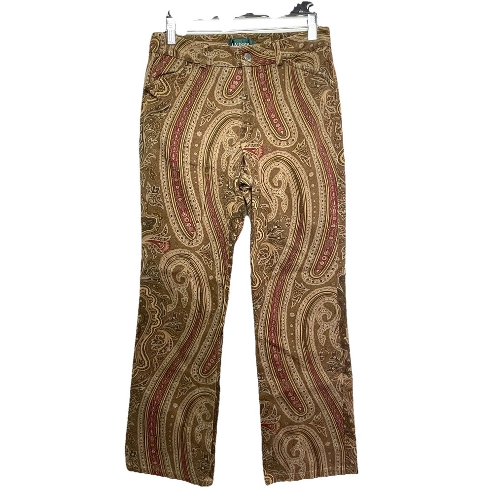 VTGRalph Lauren Paisley Corduroy Velvet Pants Womens 6P Brown‎ Dark Academic - Picture 13 of 13